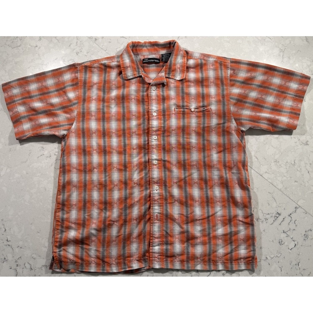 No Boundaries Shirt Mens Large Orange Plaid Short Sleeve Button Up Casual